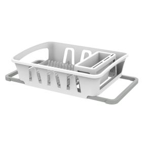 Expandable Dish Rack with Utensil Holder for Kitchen Countertop, White