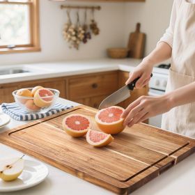 1pc 20*15in Heavy-Duty Large Acacia Wood Cutting Board with Juice Groove - Thick Wood Chopping Board Suitable, BBQ, for &, Hygienic