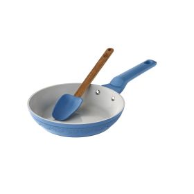 Riverside Embossed 8-inch Aluminum Frying Pan with Spatula, Blue
