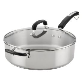 Brilliance 6 Quart Saute Pan with Lid and Helper Handle, Induction Compatible, Metal Utensil and Dishwasher Safe, Stainless Steel