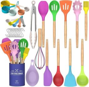 Chef Kitchen Cooking Utensils Set, 33 pcs Non-stick Silicone Cooking Kitchen Utensils Spatula Set with Holder