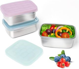 3-Pack Stainless Steel Snack Containers for Kids & Toddlers - 550ml (18oz) Leakproof Reusable Food Containers with LFGB Certified Lids | Stackabl