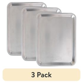(3 pack) 13" x 10" Aluminum Quarter Sheet, Rectangular Cookie Baking Sheet Pan, Silve