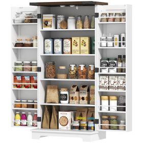 47" Kitchen Pantry Storage Cabinet, Farmhouse Kitchen Pantry Cabinet with Adjustable Shelves and Door Shelves, White